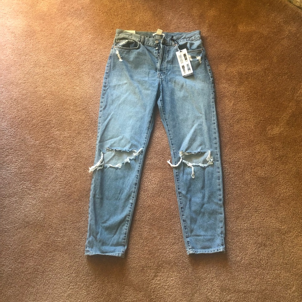 Distressed mom jeans